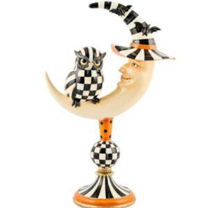 Mackenzie Childs, Courtly Owl on Moon Figure, Large Figurine is 21"-Inches Tall
